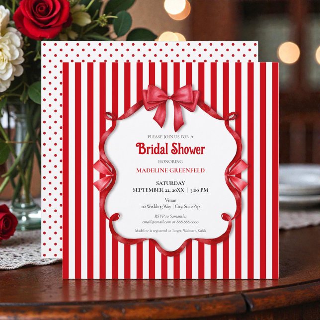 Retro Red & White Wedding Bridal Shower Invitation (Creator Uploaded)