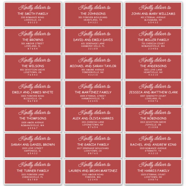 Retro Red & White Wedding Guest Address Labels (Front)