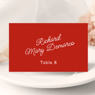Retro Red & White Wedding Guest Name Place Card
