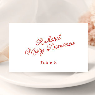 Retro Red & White Wedding Guest Name Place Card