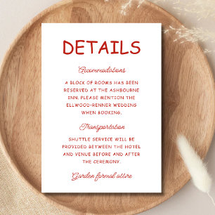 Retro Red & White Wedding Information Enclosure Card