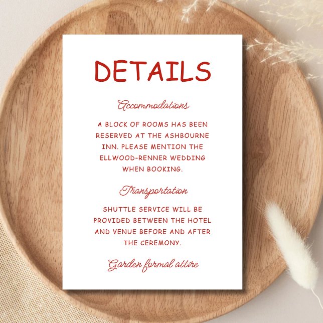 Retro Red & White Wedding Information Enclosure Card (Retro red and white wedding enclosure cards share important details with timeless charm.)