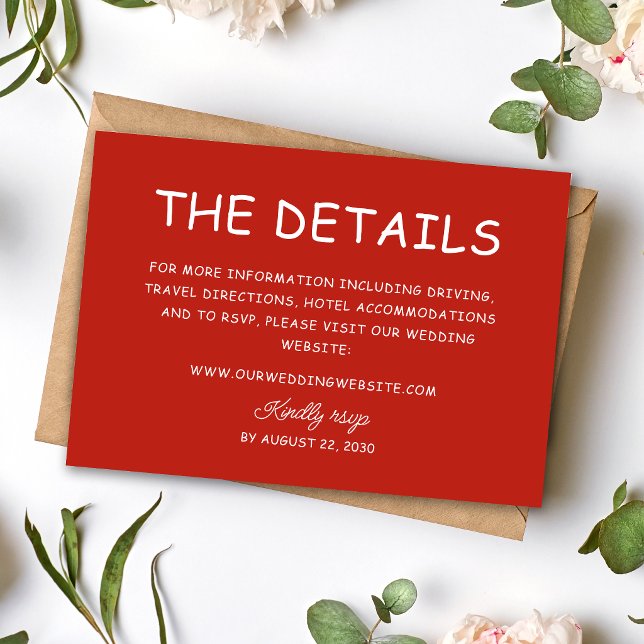 Retro Red & White Wedding Information Enclosure Card (Retro red and white information enclosure cards neatly share wedding details with charm.)