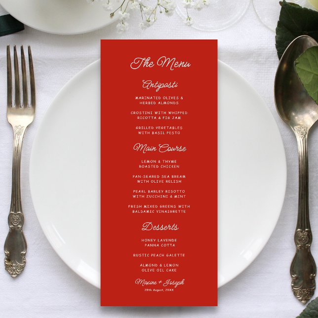 Retro Red & White Wedding Menu (Retro red and white wedding menu adds vintage charm and a memorable dining touch.)