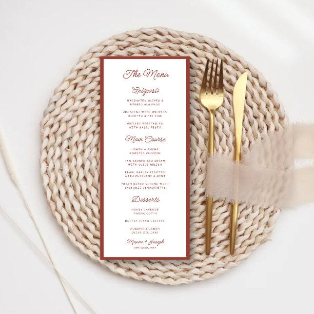 Retro Red & White Wedding Menu (Retro red and white wedding menu adds vintage elegance to your wedding dining experience.)