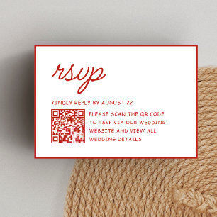 Retro Red & White Wedding QR Code RSVP Card