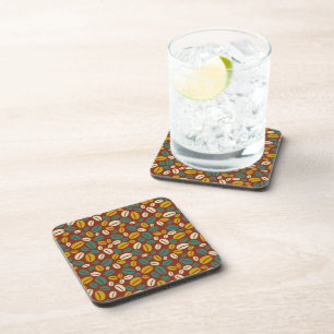 Retro Red Yellow Brown Java Coffee Beans Pattern Coaster