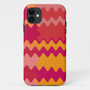 Retro Red Yellow Brown Wavy Stripes Pattern iPhone 11 Case