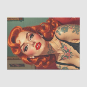 Retro Redhead Pin-Up with Tattoos Decoupage  Tissue Paper