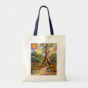 Retro Redwood Forest Colorful Wilderness Van Gogh Tote Bag