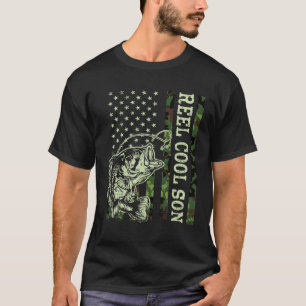 Retro Reel Cool Son Camouflage USA Flag Fishing T-Shirt