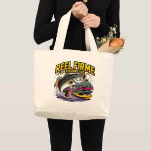 Retro "Reel Firme Fishing Inc" Bass & Kayak Canvas Large Tote Bag