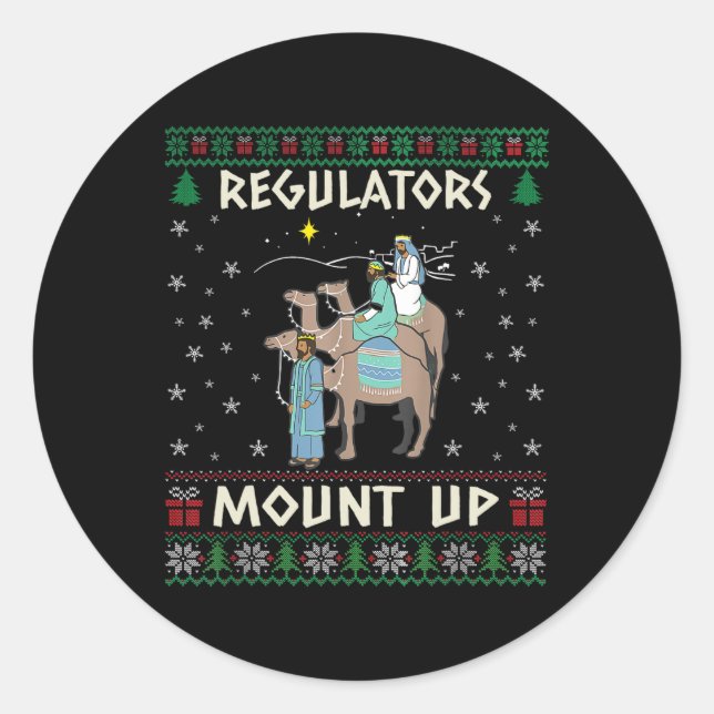 Retro Regulators Mount Up Camel Ugly Christmas Swe Classic Round Sticker (Front)