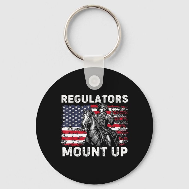 Retro Regulators Mount Up Funny Flag USA Cowboy Key Ring (Front)