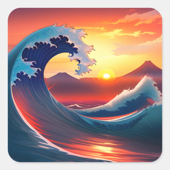 Retro Reimagining of The Great Wave Off  Square Sticker (Front)