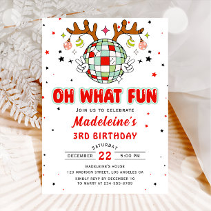 Retro Reindeer Christmas Birthday Oh What Fun Invitation