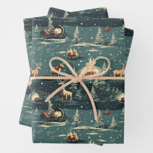 Retro Reindeer Christmas Wrapping Paper Sheet