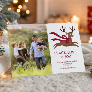 Retro Reindeer in Red Scarf Christmas Photo Holiday Card