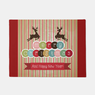 Retro Reindeer Merry Christmas Happy New Year Doormat
