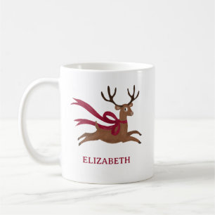 Retro Reindeer Wearing Red Scarf Vintage Style Coffee Mug