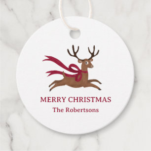 Retro Reindeer Wearing Red Scarf Vintage Style Favour Tags