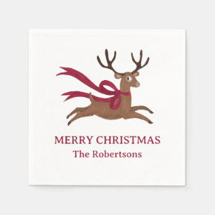 Retro Reindeer Wearing Red Scarf Vintage Style Napkin