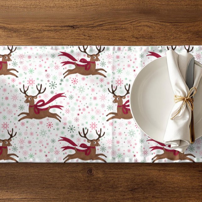 Retro Reindeer with Atomic MCM Snowflakes Short Table Runner (Creator Uploaded)