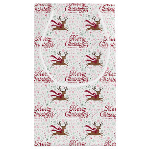 Retro Reindeer with Atomic Snowflakes Personalised Small Gift Bag