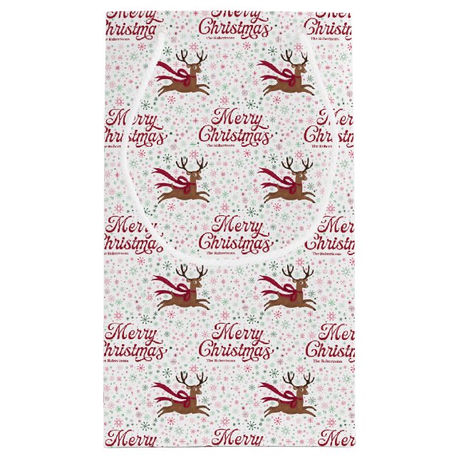 Retro Reindeer with Atomic Snowflakes Personalised Small Gift Bag (Back)