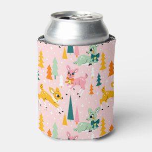 Retro Reindeer Wonderland Holiday Pattern Can Cooler
