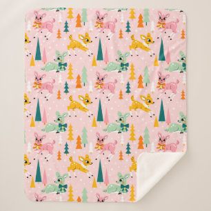 Retro Reindeer Wonderland Holiday Pattern Sherpa Blanket