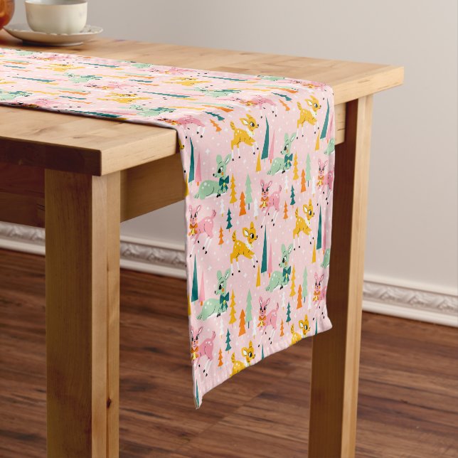 Retro Reindeer Wonderland Holiday Pattern Short Table Runner (In Situ)