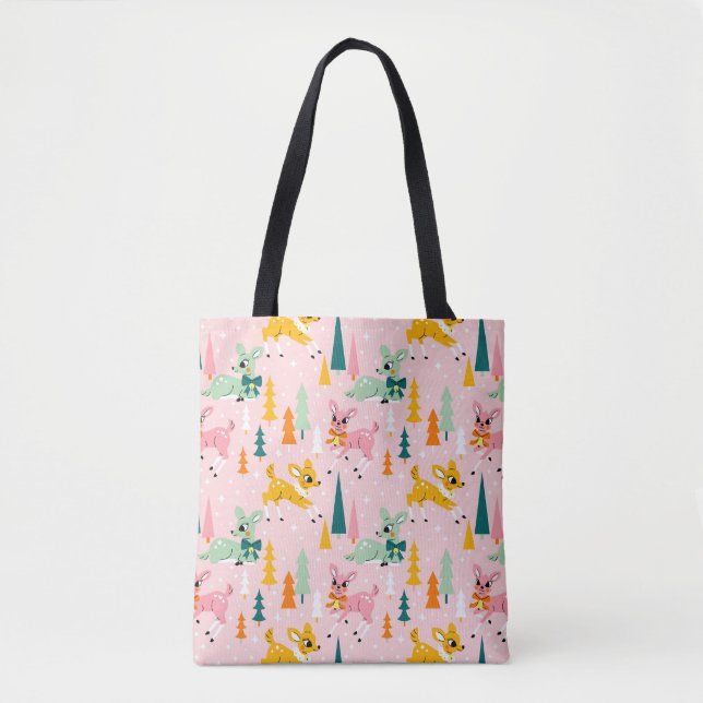 Retro Reindeer Wonderland Holiday Pattern Tote Bag (Front)