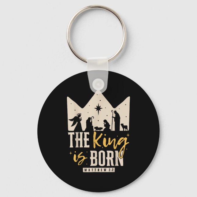 Retro Religious Christmas The King Is Born Christi Key Ring (Front)