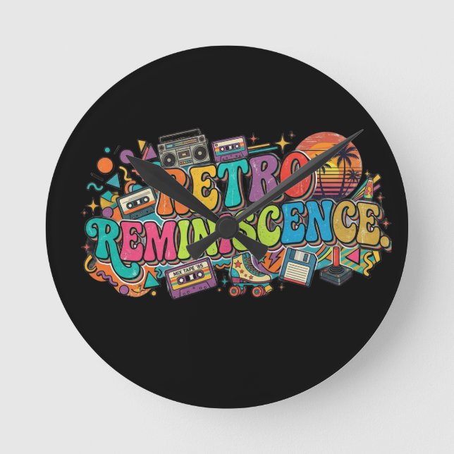 Retro Reminiscence T-Shirt Design Round Clock (Front)