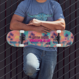 Retro Remix Neon Pastel Vintage Tropical Sunset Skateboard