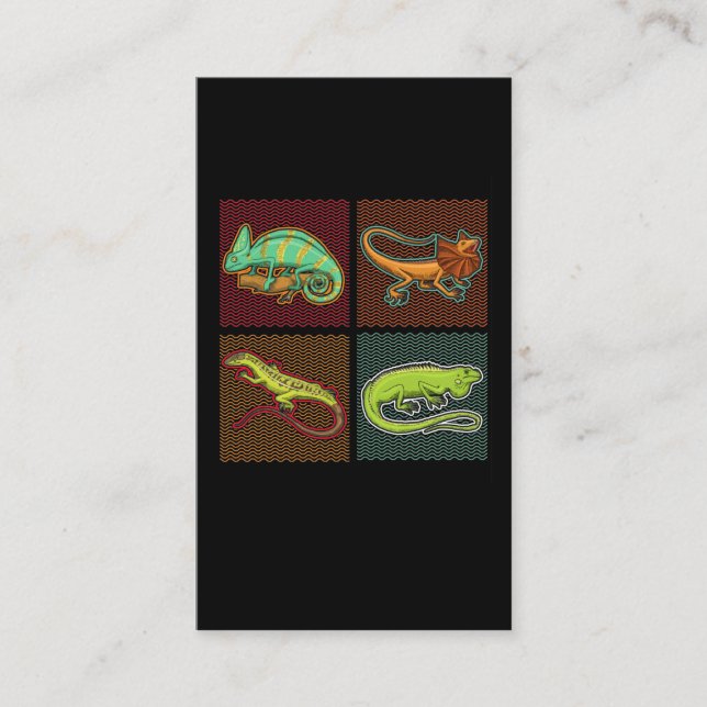 Retro Reptiles Lizard Chameleon Iguana Business Card (Front)