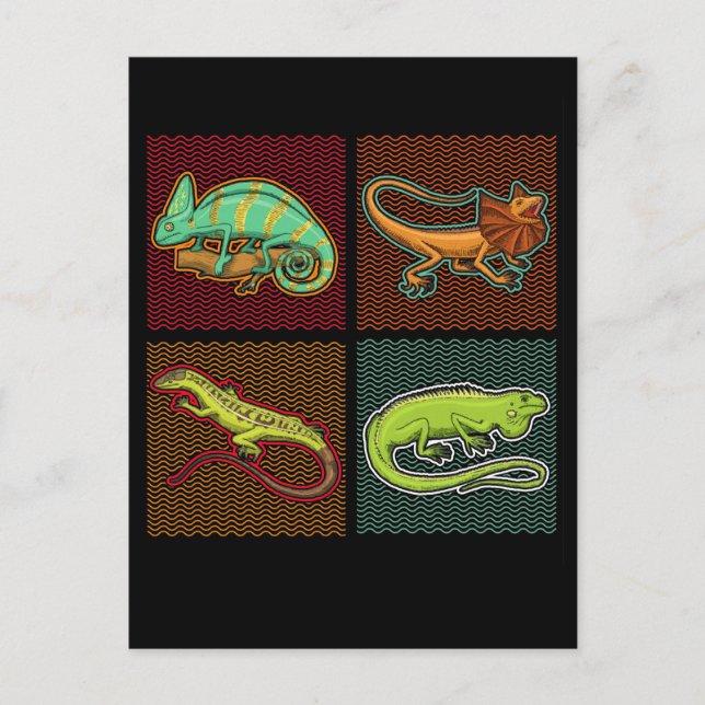 Retro Reptiles Lizard Chameleon Iguana Postcard (Front)