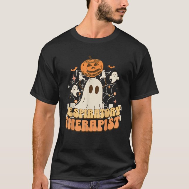 Retro Respiratory Therapist RT Pumpkin Ghost Fall  T-Shirt (Front)