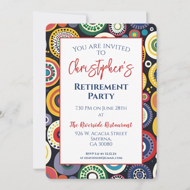 Retro Retirement Party Colourful Circles Invitation (Front)