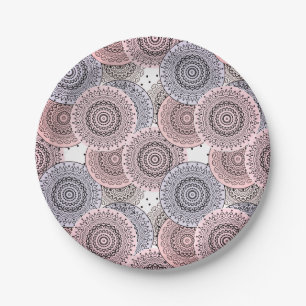 Retro, retro pattern, beige , grey  elegant paper plate