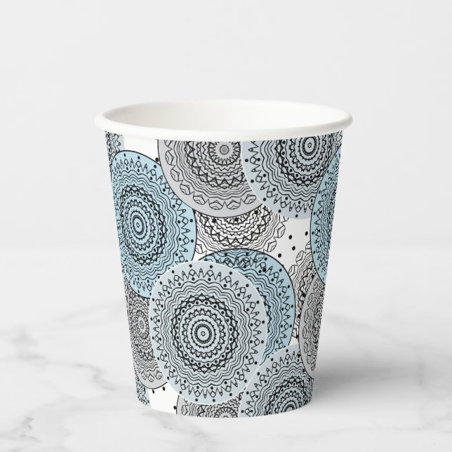 Retro, retro pattern, blue and grey,  elegant bath paper cups (Front)