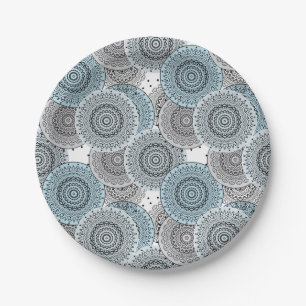Retro, retro pattern, blue and grey,  elegant bath paper plate