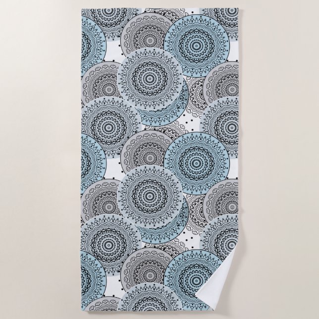 Retro, retro pattern, blue and grey,  elegant beach towel (Front)
