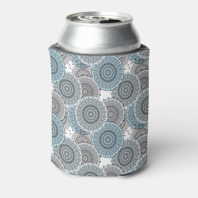 Retro, retro pattern, blue and grey,  elegant can cooler (Can Back)