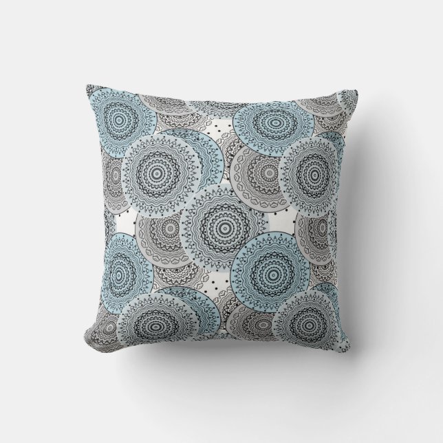 Retro, retro pattern, blue and grey,  elegant cushion (Front)