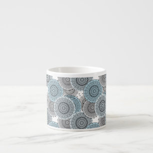 Retro, retro pattern, blue and grey, elegant espresso cup