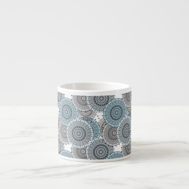 Retro, retro pattern, blue and grey,  elegant espresso cup (Front)