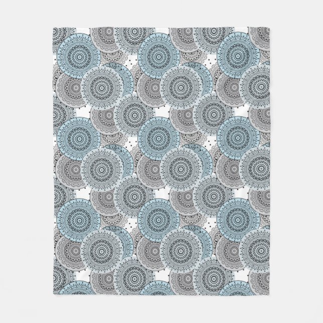 Retro, retro pattern, blue and grey,  elegant fleece blanket (Front)