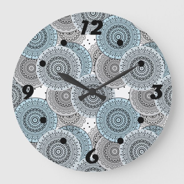 Retro, retro pattern, blue and grey,  elegant large clock (Front)